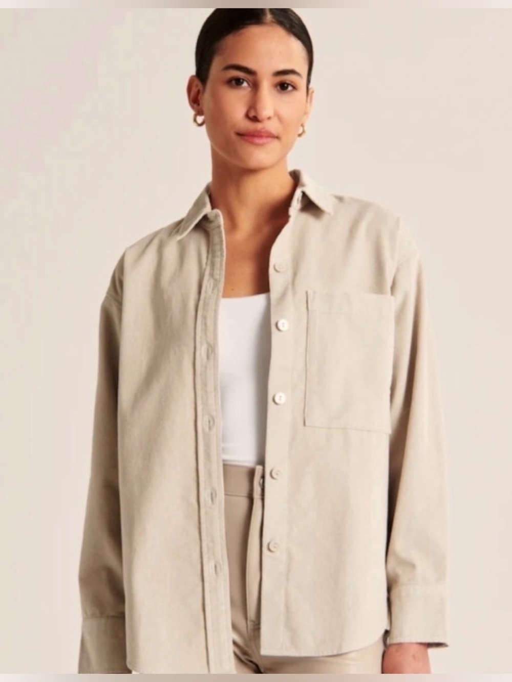 ABERCROMBIE & FITCH Beige Cotton Oversized Corduroy Button Down
Shirt, Size M